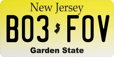 NJ license plate B03FOV