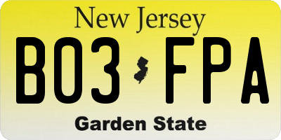 NJ license plate B03FPA