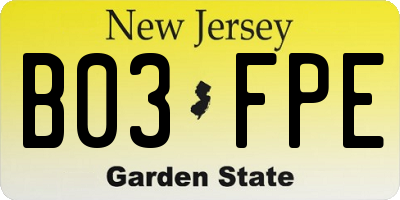 NJ license plate B03FPE