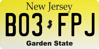 NJ license plate B03FPJ