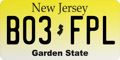NJ license plate B03FPL