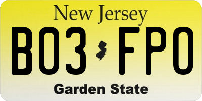 NJ license plate B03FPO
