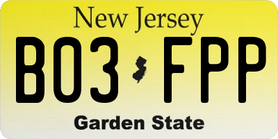 NJ license plate B03FPP