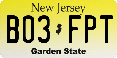 NJ license plate B03FPT