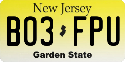 NJ license plate B03FPU