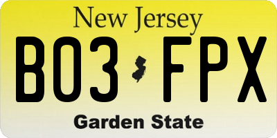 NJ license plate B03FPX
