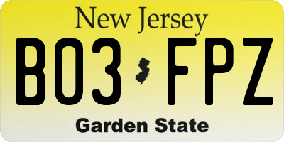 NJ license plate B03FPZ