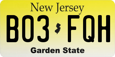 NJ license plate B03FQH