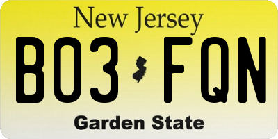 NJ license plate B03FQN