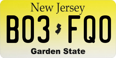 NJ license plate B03FQO
