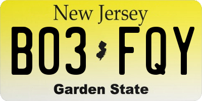 NJ license plate B03FQY