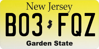 NJ license plate B03FQZ