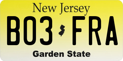 NJ license plate B03FRA