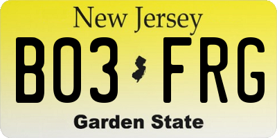 NJ license plate B03FRG