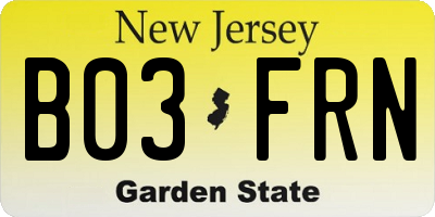 NJ license plate B03FRN