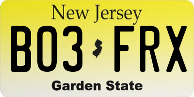 NJ license plate B03FRX