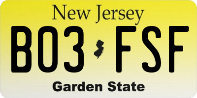 NJ license plate B03FSF