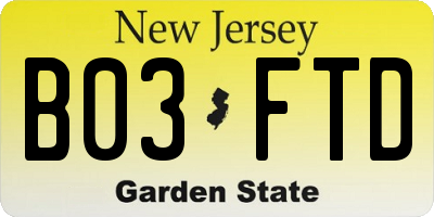 NJ license plate B03FTD