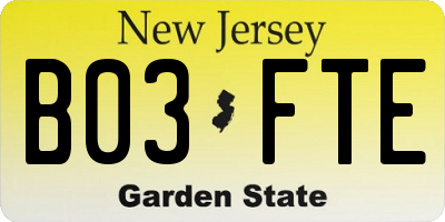 NJ license plate B03FTE