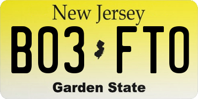 NJ license plate B03FTO