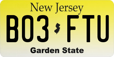 NJ license plate B03FTU