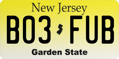 NJ license plate B03FUB