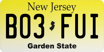 NJ license plate B03FUI
