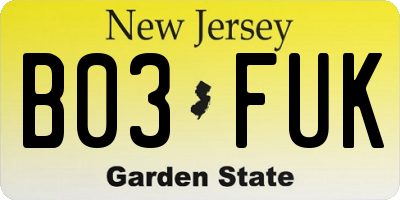 NJ license plate B03FUK