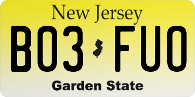 NJ license plate B03FUO