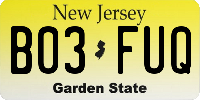 NJ license plate B03FUQ