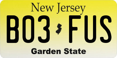 NJ license plate B03FUS