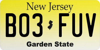 NJ license plate B03FUV