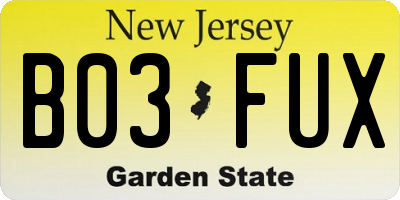 NJ license plate B03FUX