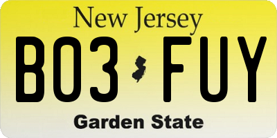 NJ license plate B03FUY