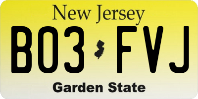 NJ license plate B03FVJ
