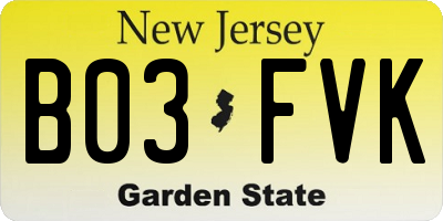 NJ license plate B03FVK