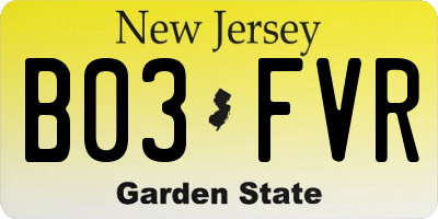 NJ license plate B03FVR