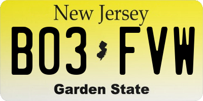 NJ license plate B03FVW