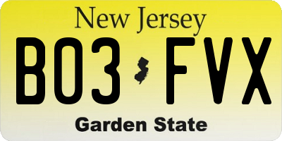 NJ license plate B03FVX