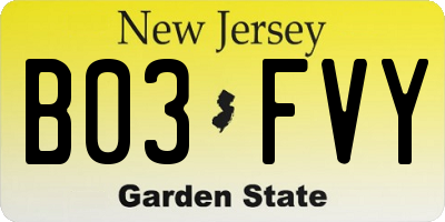 NJ license plate B03FVY