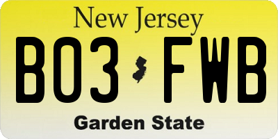 NJ license plate B03FWB