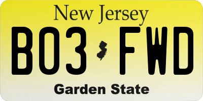 NJ license plate B03FWD