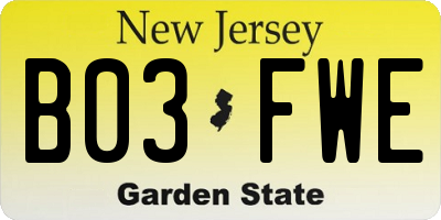 NJ license plate B03FWE