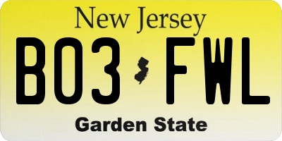 NJ license plate B03FWL