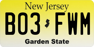 NJ license plate B03FWM