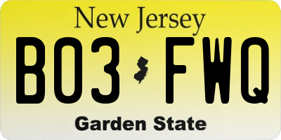 NJ license plate B03FWQ