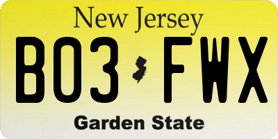 NJ license plate B03FWX