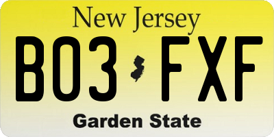 NJ license plate B03FXF