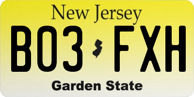 NJ license plate B03FXH