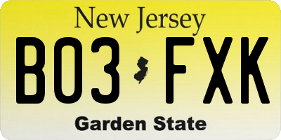 NJ license plate B03FXK